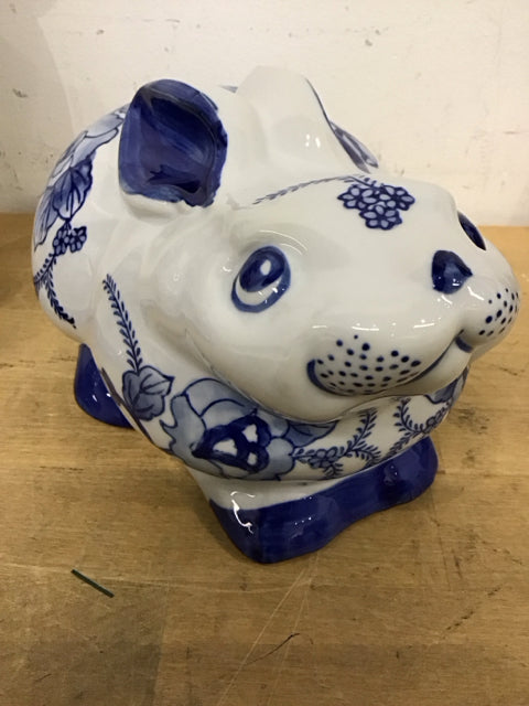 9" L Blue & White Floral Bunny Figurine