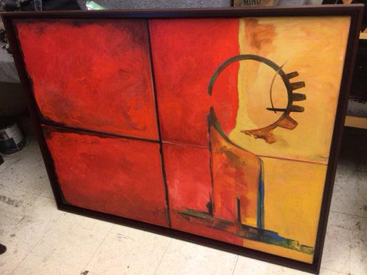 50" X 38" Daniela Bertolini "The Circle" Espresso Framed Oil Painting On Canvas