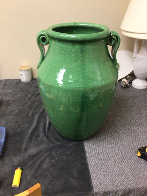 20" Green Ceramic Vase W/Handles