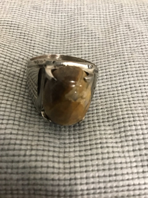 Silvertone W/Agate Like Stone Ring