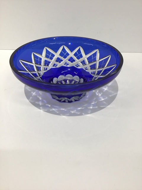 6.5" Cobalt Blue Cut to Clear Glass Bowl