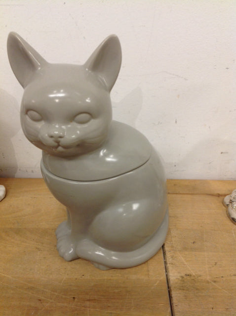 10" Grey Ceramic Cat Cookie Jar