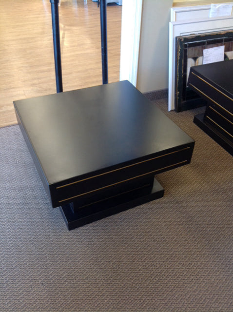 30" Square Dk Wood End Table w/Gold Accents