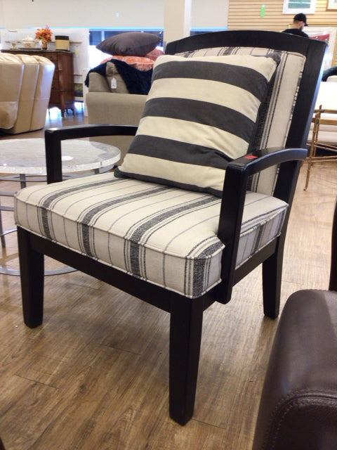 AS-IS Ashely Furniture Dark Wood Stripe Fabric Arm Chair