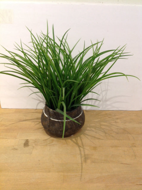 5" Round Brown Planter w/Faux Greens