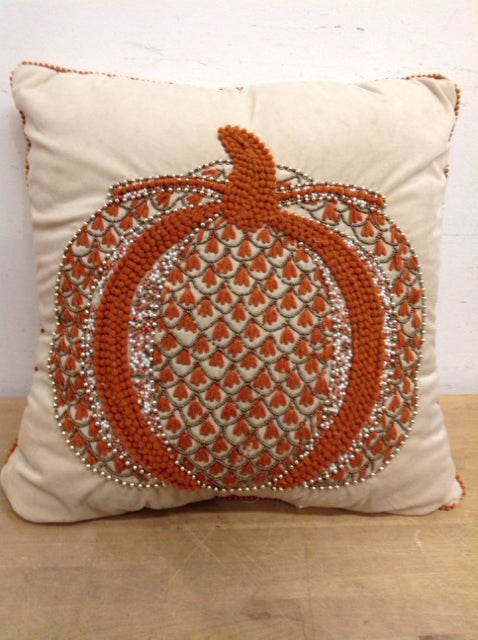 20" Beige Beaded Pumkin Pillow