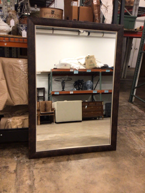 AS-IS Framed Faux Skin Wrapped Wall Clete Floor Mirror(No Clete)