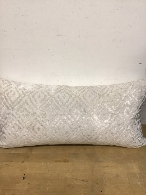 24"x12" White Damask Lumbar Pillow