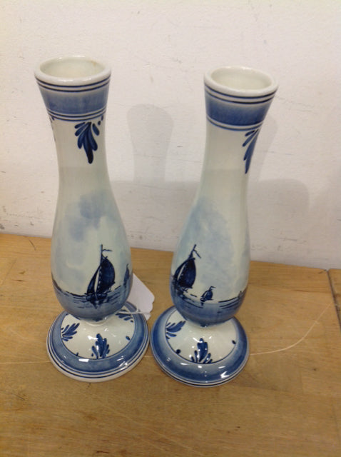 - Set Of 2 Delft Paintd Vases