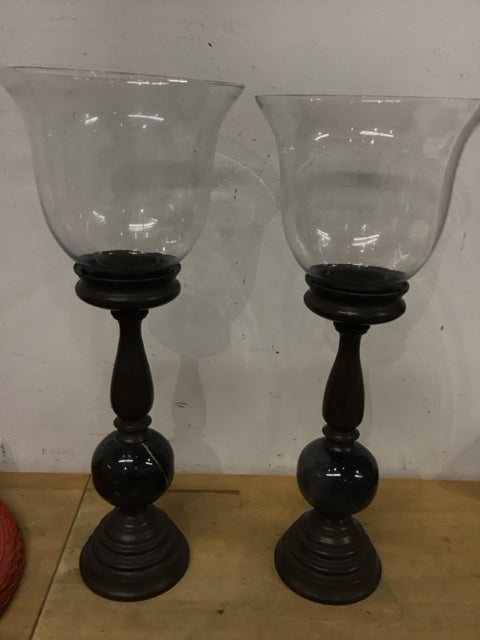 22" Pair Of Hurricane Metal Candle Holders
