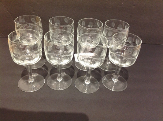 8-Etched Berry and Vine Wine Stemware