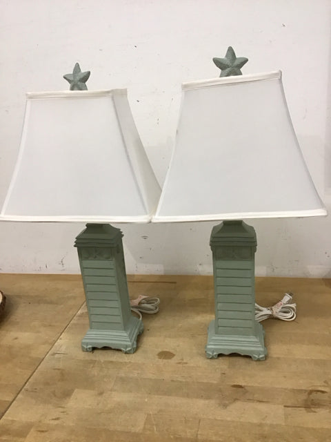 Pair 21" Sage Coastal Shutter Style Lamps