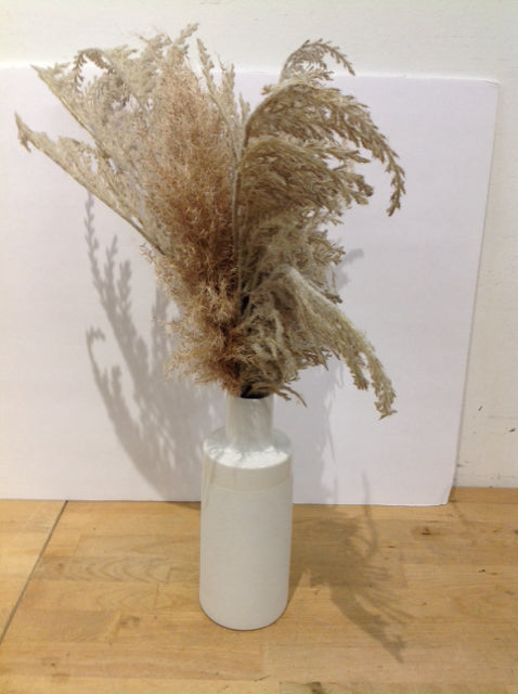 9" Faux Pampas Grass White Ceramic Vase