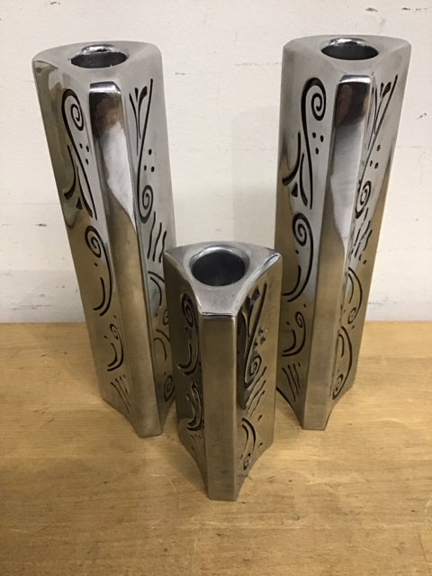Set Of 3 Lenox Spyro Silver Candle Holders