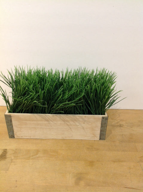 13"x5" Rectangular Wood Planter w/Faux Greens