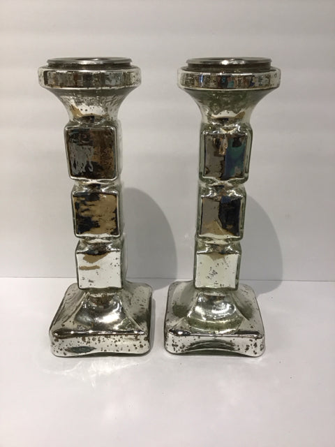 15" Pair Mercury Glass Candle Holders