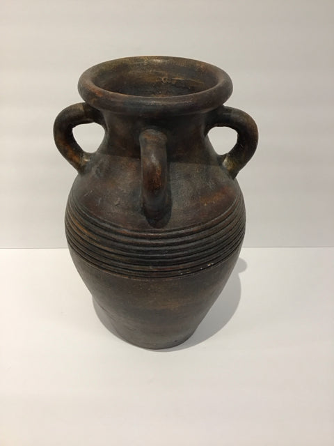 14" Brown Pottery Vase w/Handles