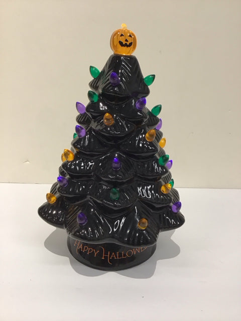 Black Ceramic Lighted Halloween Tree