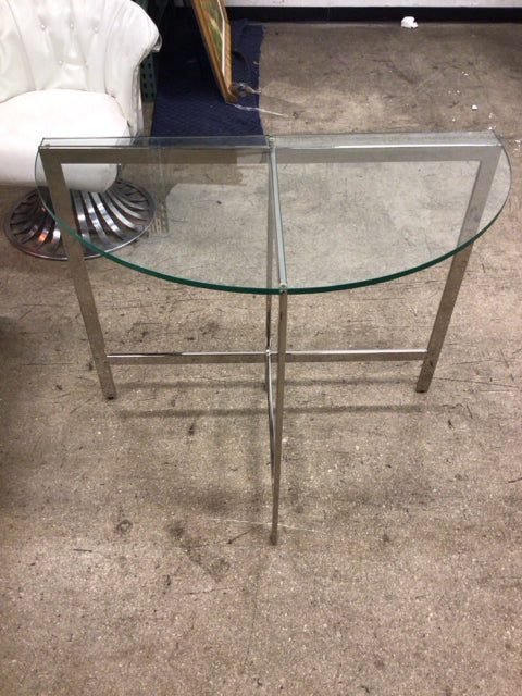 Demi Glass Top Chrome Base Console Table