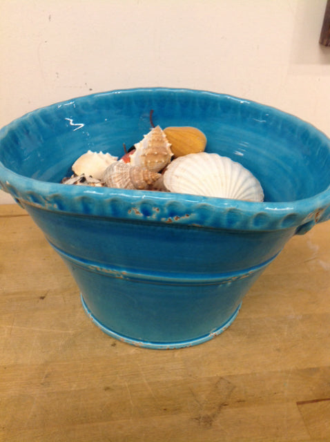 Planter- 16" Aqua Ceramic W Shells