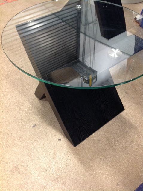 End Table- Modern Black Wood & Glass