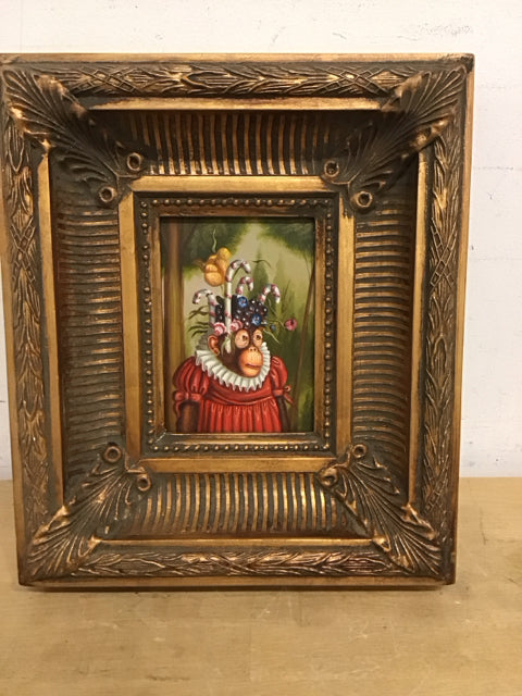 12x14 Framed Whimsical Portrait of a Monkey Oil Painting