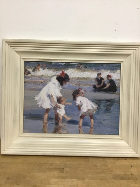 33"x27" Children Playing At The Seashore By Henry Potthast