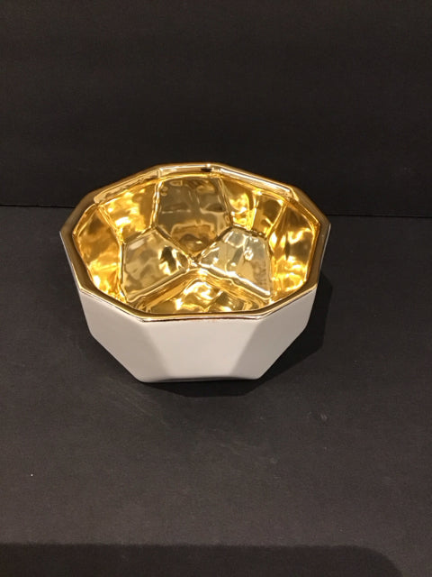 Abstract White Porcelain Bowl w/Gold Accent