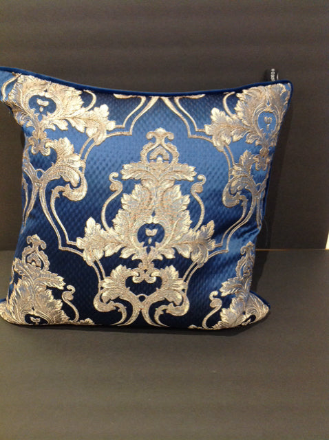 Blue Damask Pillow w/Jacquard Pattern
