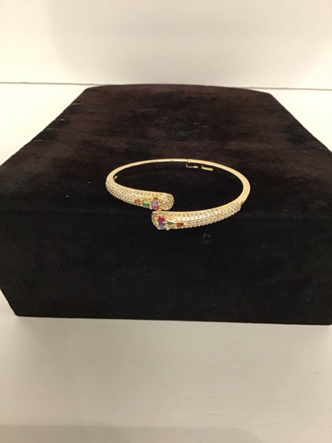 Cartier Style Gold Snake Cuff Bracelet w/Stones