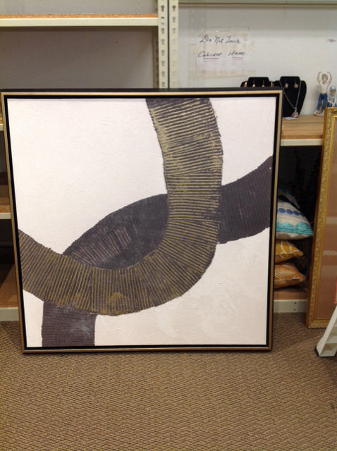 43"Sq Gold/Black/White Mixed Media
