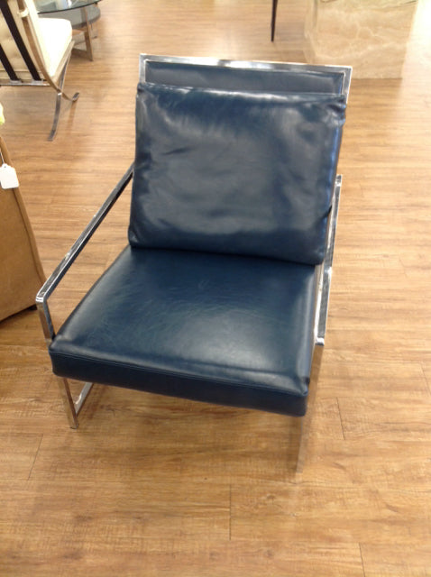 Blue Leather & Chrome Club Chair