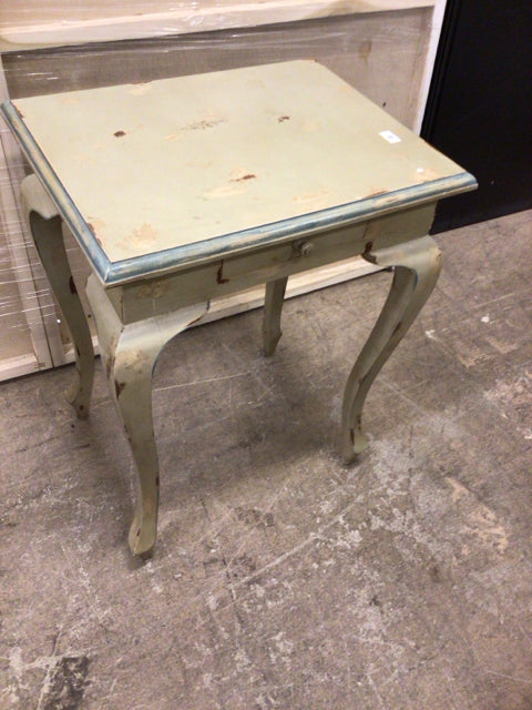 Green Wood One Drawer End Table