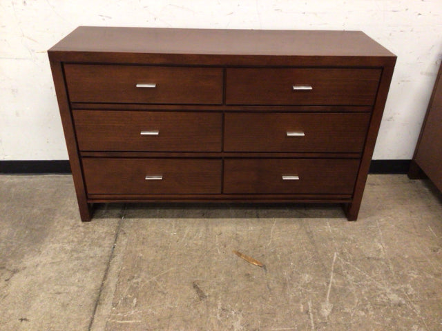 Brown Six Drawer Wood Dresser W/Mirror