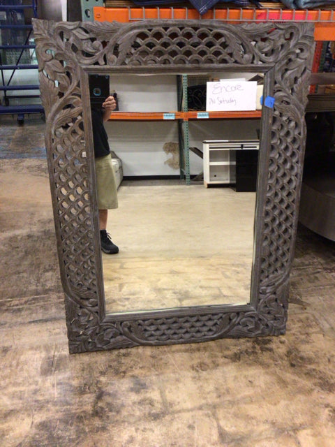 39x53 Blue Carved Wood Mirror