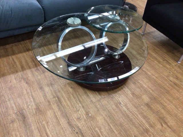 Roche Bobois (?) Double Round Swivel Glass Coffee Table
