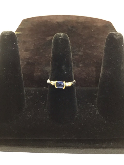 Silver Braid Ring w/Blue Stone Gold Accents