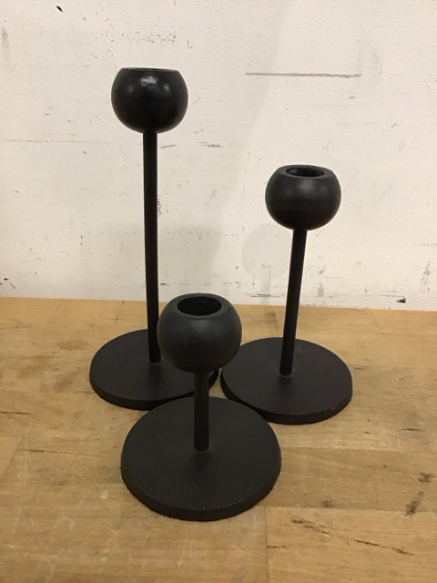 Set Of 3 West Elm Black Candle Holders