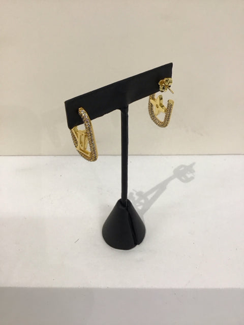 Louis Vuitton Style Gold/Pave Earrings