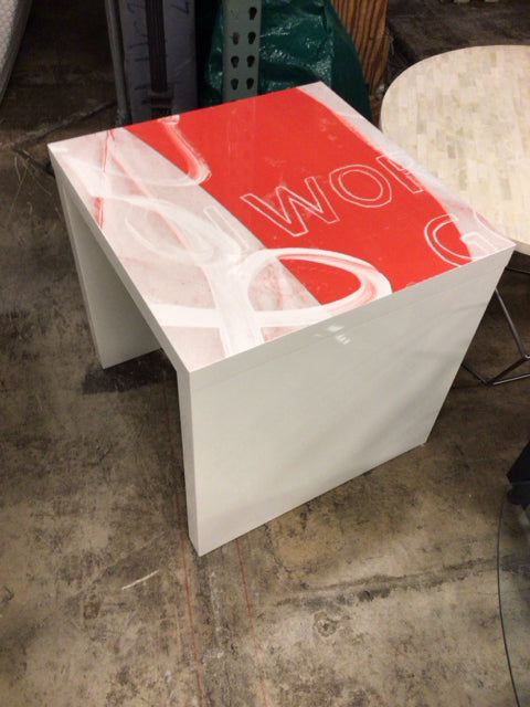 19 5/8" Square Red & White Lacqured End Table