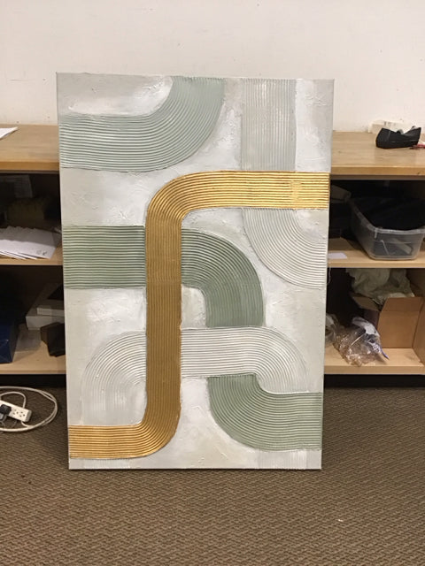 32x47 Gold/Green/White Swirl Abstract
