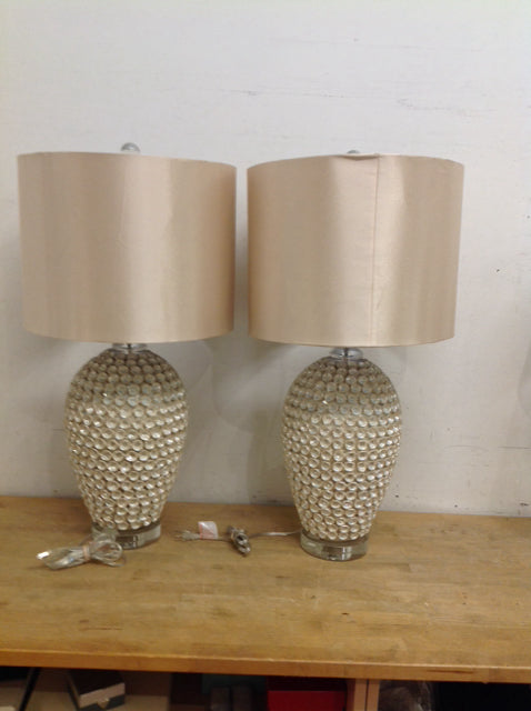 32" Pair Iridescent Shell Encrusted Lamps w/Shades
