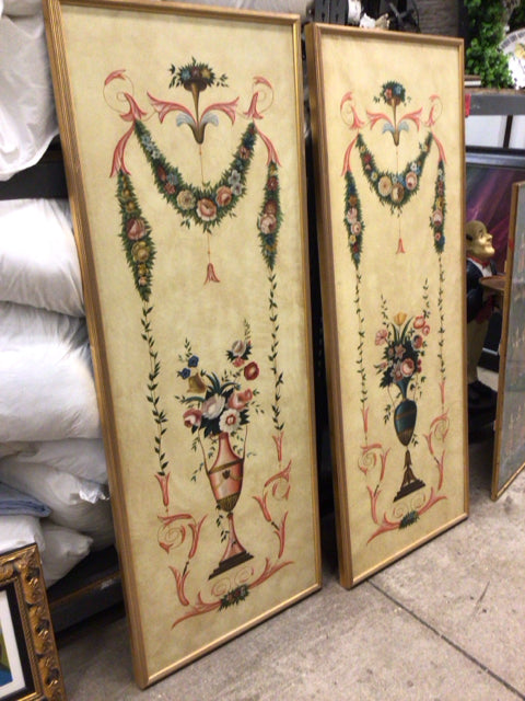 24 5/8" X 63 3/8" Pair Of Framed Urns With Florals Oil Paintings On Canvas