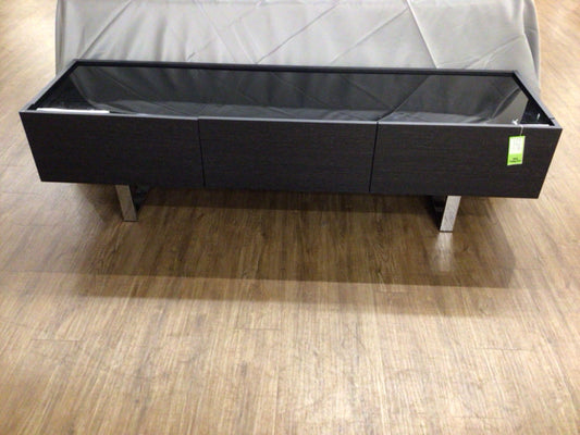 Calligaris Grey Wood Black Glass Top Media Console