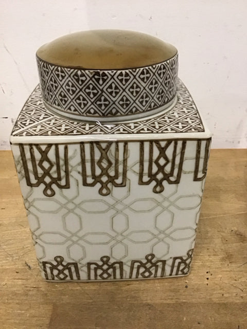 8" Brown & Beige Geometric Lidded Jar