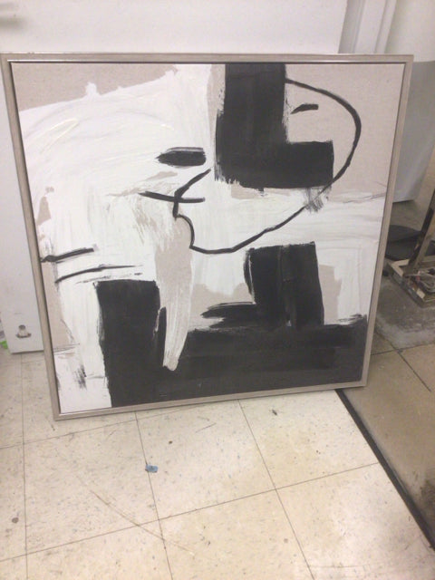 37" Square Light Wood Framed Black & White Print On Canvas