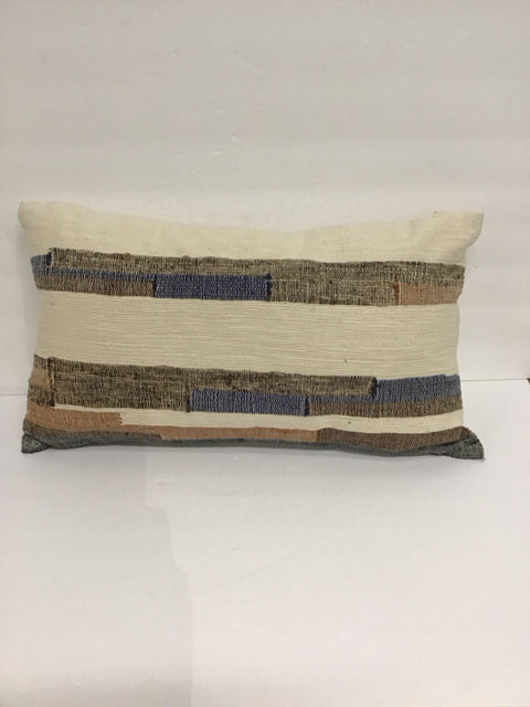 Tan Pillow w/Blue/Brown Stripes