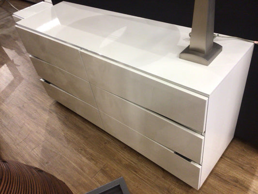 65'W x 19.5" d x 32" h White Lacqured Six Drawer Dresser