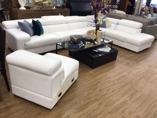White Leather  Five PC Sectional W/Adjustable Headrests