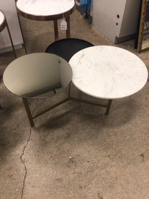 Round Stone/Mirror/Tray Top Metal Base Coffee Table